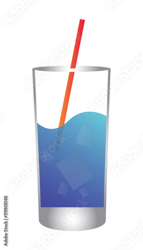 Glass of mineral water with ice and straw - vector illustration