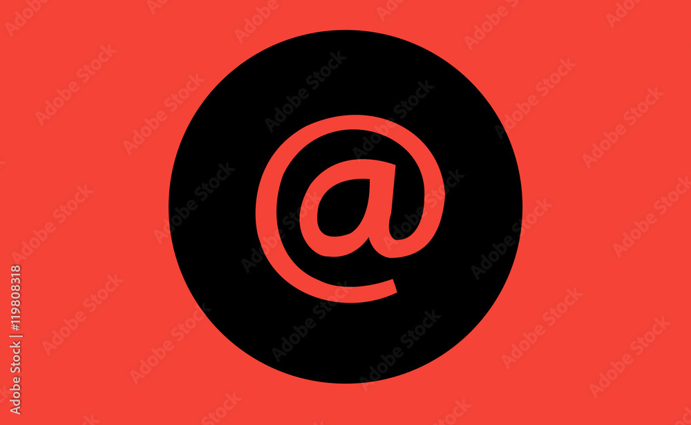 Vector at symbol icon in black circle on flat background Vector at symbol icon in black circle on flat background