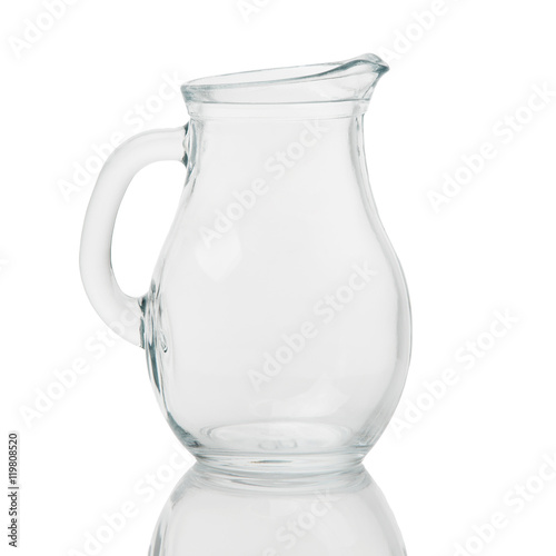 Empty glass jug isolated on white background