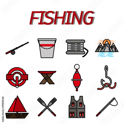 Fishing flat icon set