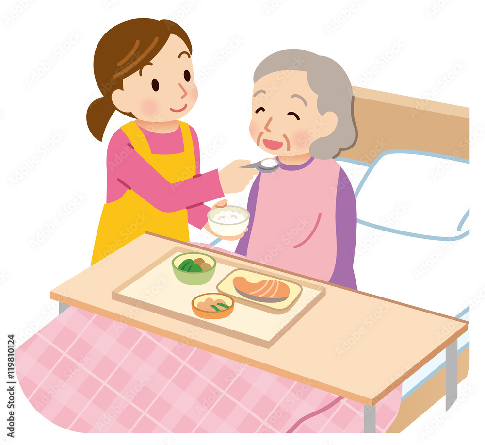 Φωτογραφία 介護　食事　シニアとヘルパー
