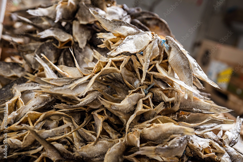 dried fish at market dried fish at market