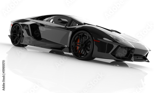 Fotografía Black fast sports car on white background studio. Shiny, new, lu