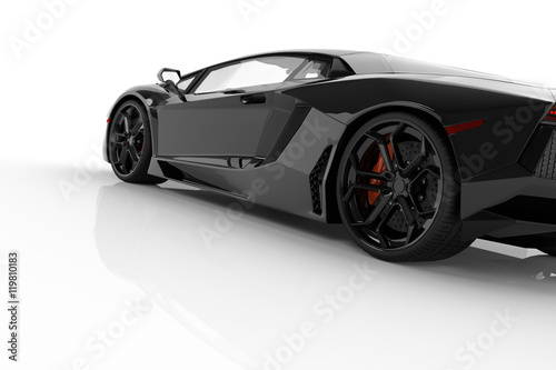 Black fast sports car on white background studio. Shiny, new, lu