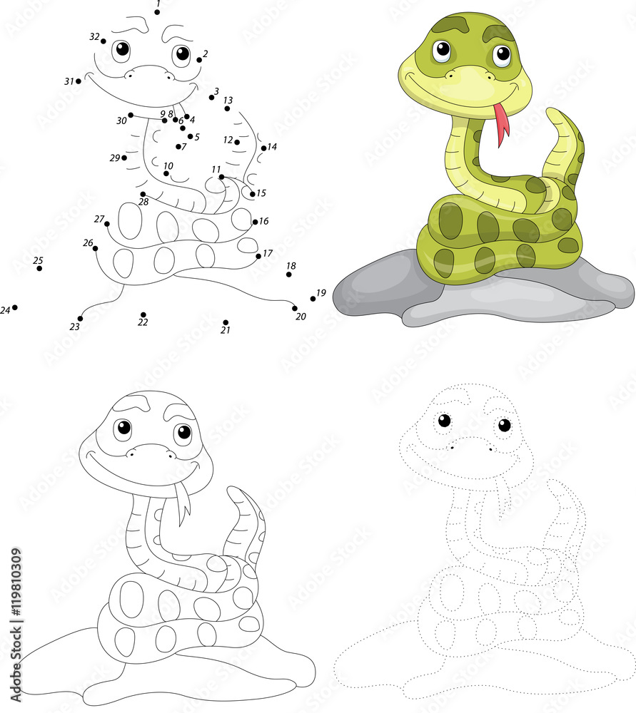Cartoon snake. Dot to dot game for kids Stock Vector | Adobe Stock
