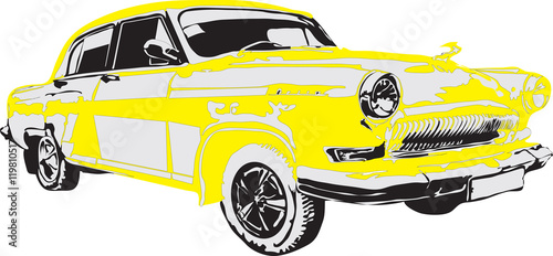 Russian retro car in yellow color