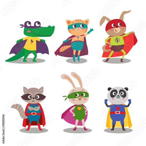 Superhero animal kids. Cartoon vector illustration