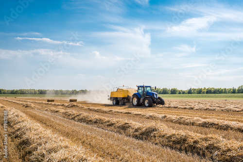 Mechanized picking straw and square baling