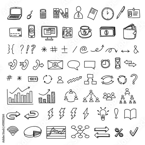 Hand drawn business doodles vector set of management, marketing and finance