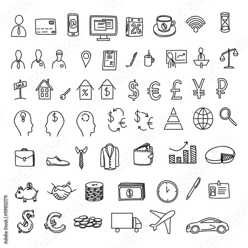Set of doodle hand draw business elements