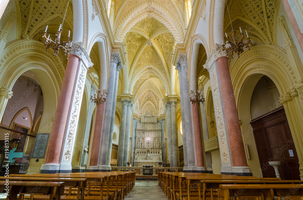 Interior of the Cathedral of Erice, Santa Maria Assunta. Sicily, Italy.