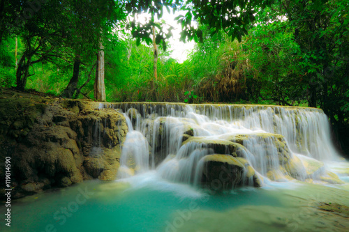 Tad Kwang See waterfall,turquoise color water in north Lao