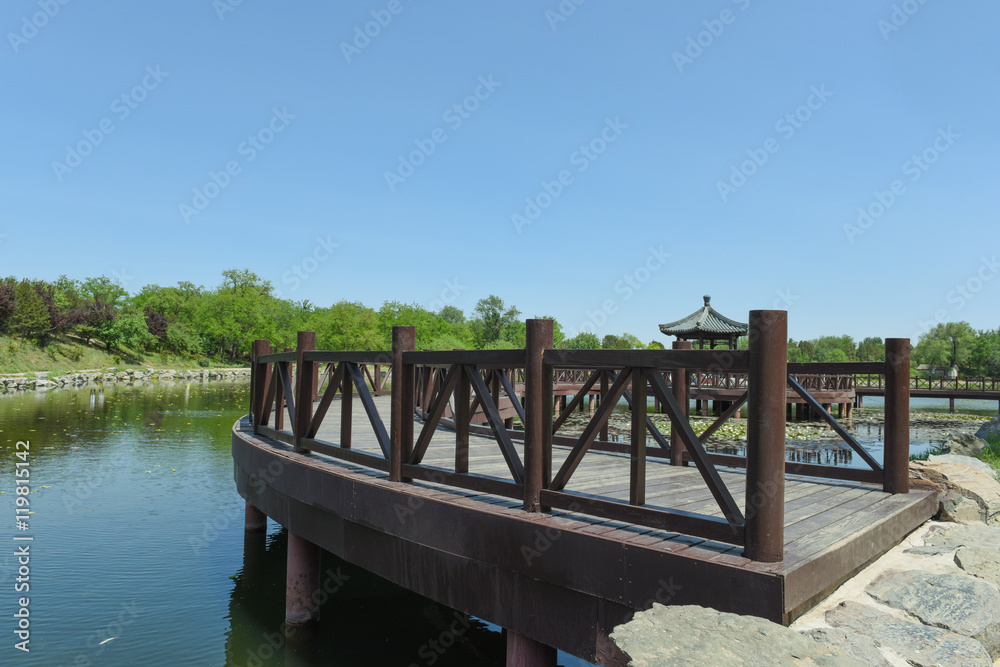  Old chinese classical corridor and architecture at the Summer Palace