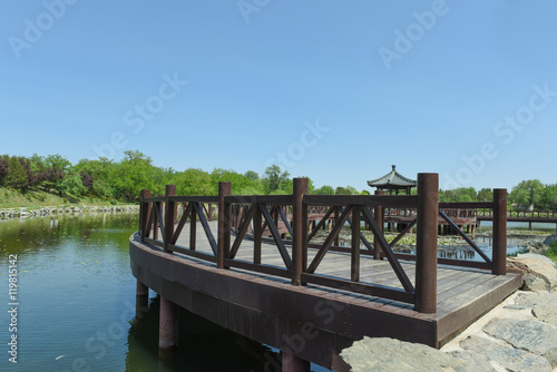  Old chinese classical corridor and architecture at the Summer Palace © ddukang