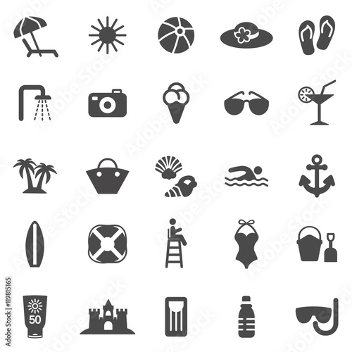 Beach icons. Black series