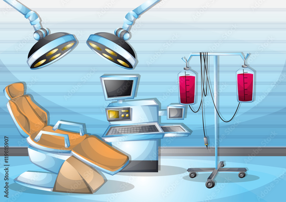 cartoon vector illustration interior surgery operation room with ...