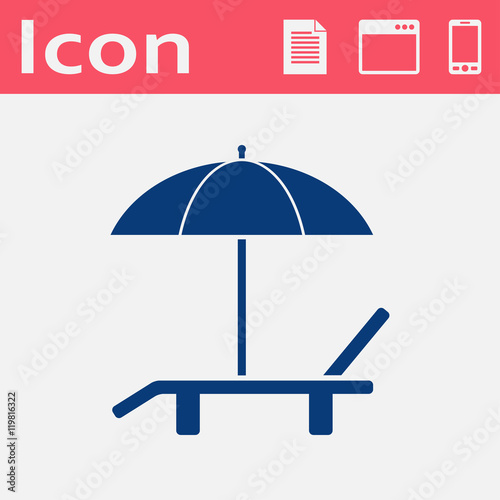 Beach vector flat icon. Umbrella with deck chair