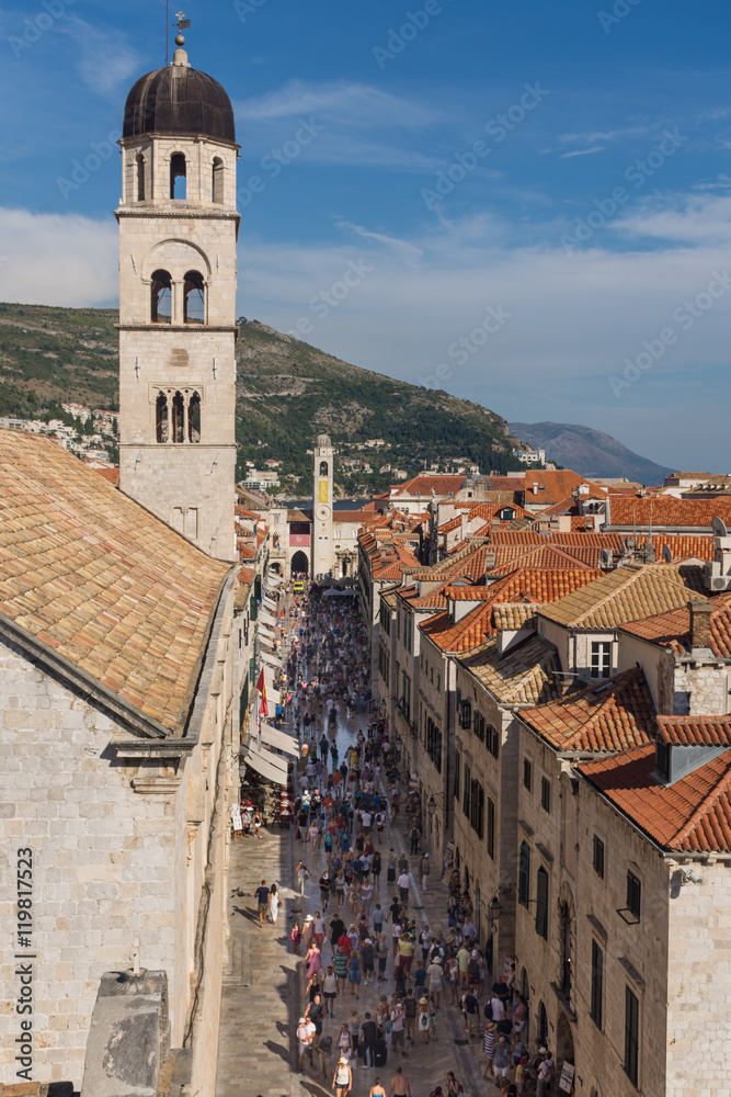 Tourists visiting the old medieval town fortress of Dubrovnik