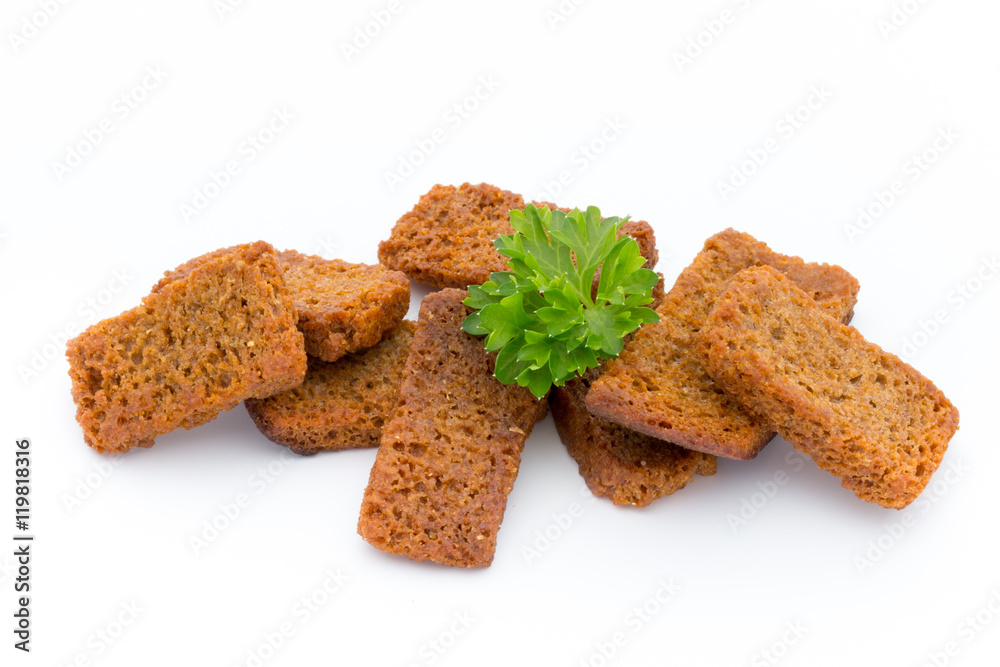 Bread croutons isolated on a white background. Bread croutons isolated on a white background.