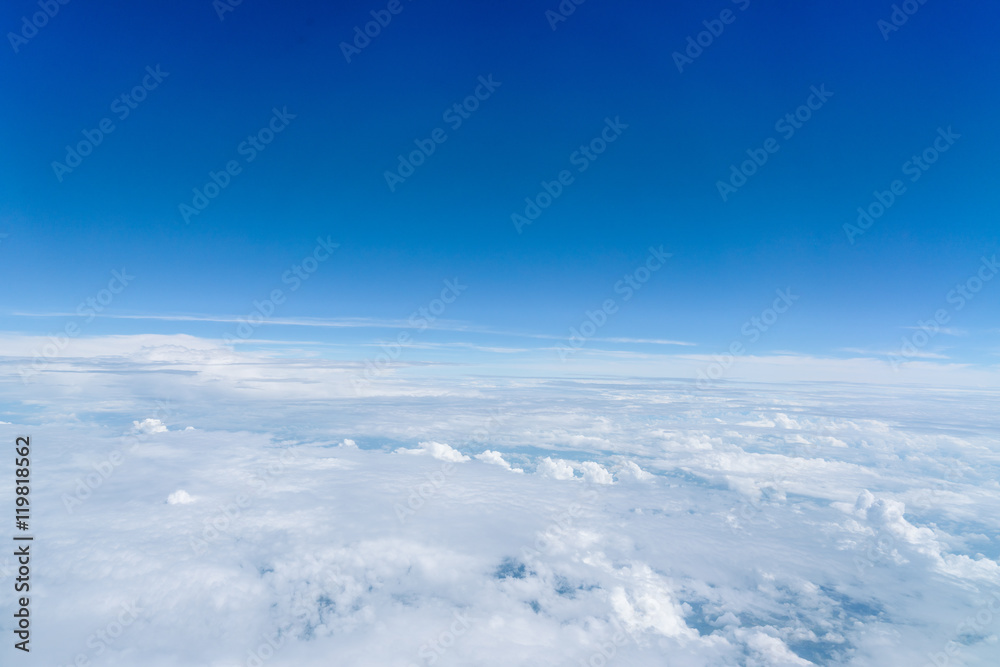 Background of sky : beautiful cloudy sky View from airplane window to see sky on day time.
