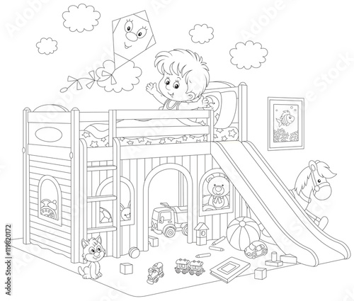 Boy waking up in his bedroom