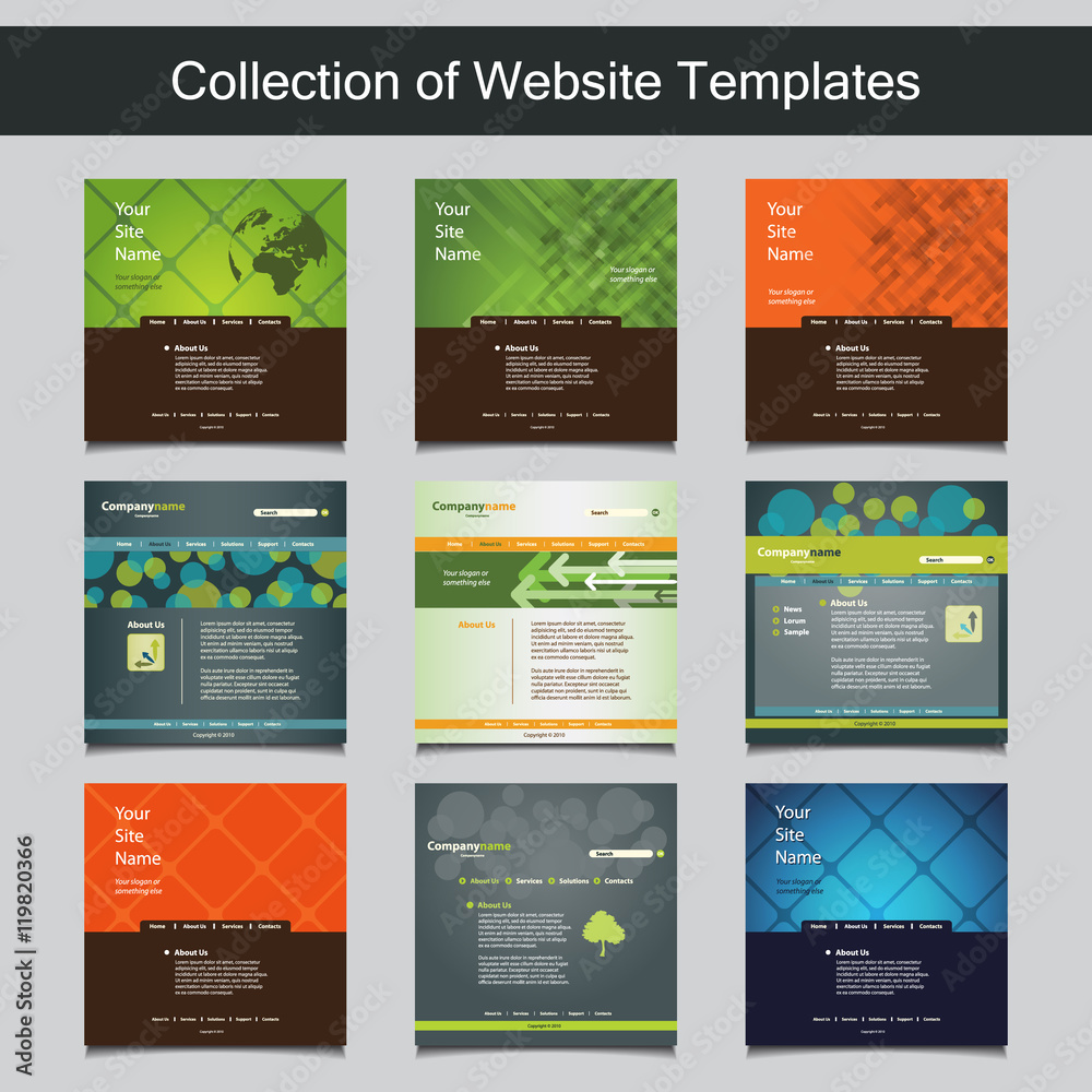 Collection of Website Templates for Your Business - Nine Nice and Simple Design Templates with Different Patterns and Header Designs