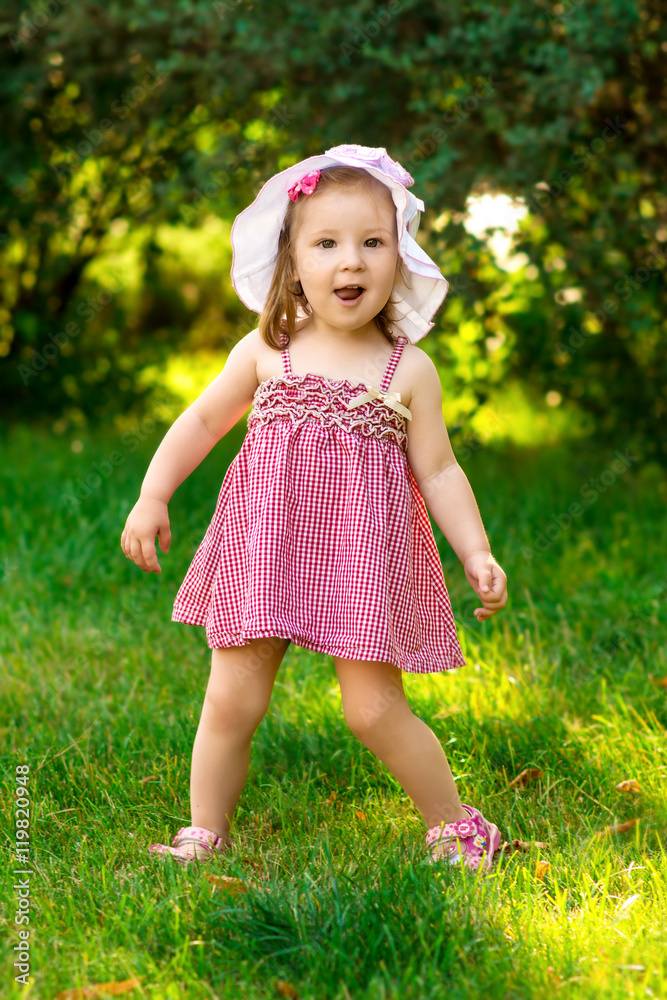 Smiling little girl in a meadow in the park. Smiling little girl in a meadow in the park.