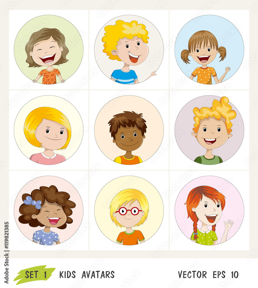 Set of kids avatar icons Set of kids avatar icons
