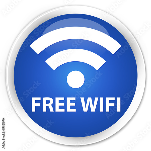 Free wifi blue glossy round button