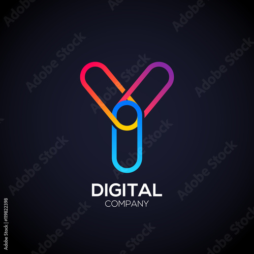Letter Y Logo Design.Linked shape circle symbol,Digital