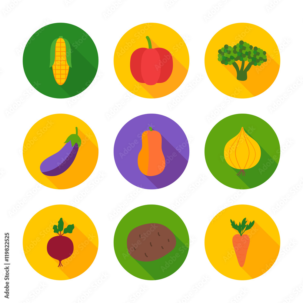 Fototapeta premium Vegetables flat circle icons