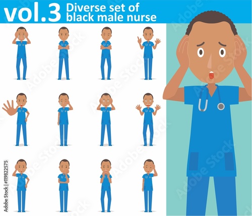 Diverse set of black male nurse on white background vol.3