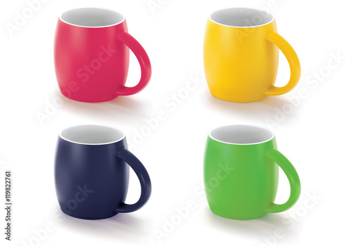 Colorful cups isolated on white. Vector illustration