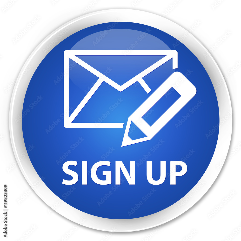 Sign up (edit mail icon) blue glossy round button Sign up (edit mail icon) blue glossy round button