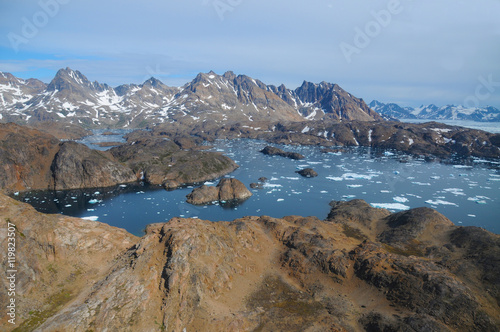 View of Greenland island from above 