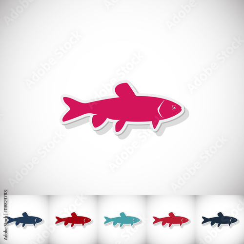 Fish grass carp. Flat sticker with shadow on white background © kadevo