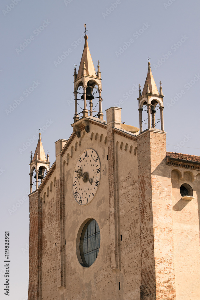 Detail of the facade of the Duomo of Montagnana, Padova, Italy.