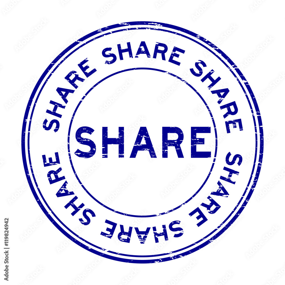 Grunge blue share rubber stamp