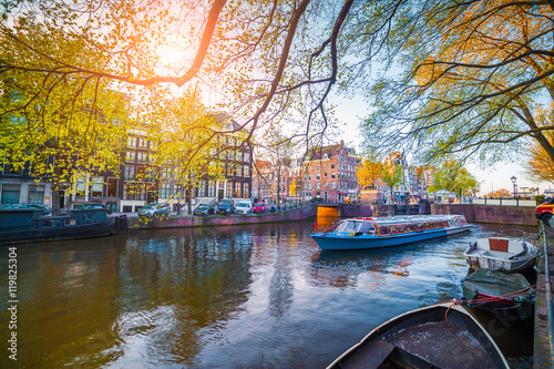 Spring scene in Amsterdam city