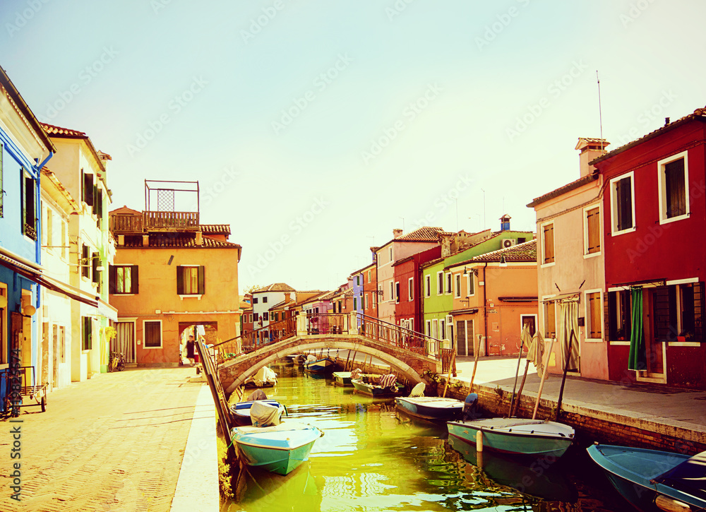 Burano island, colorful view of the fisher houses