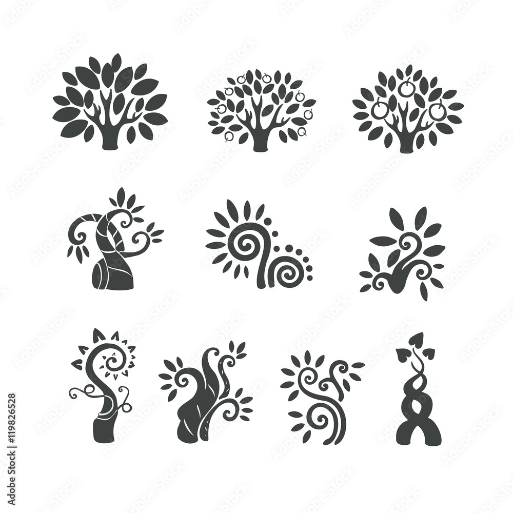 Tree logo illustration icon set. Magic beans