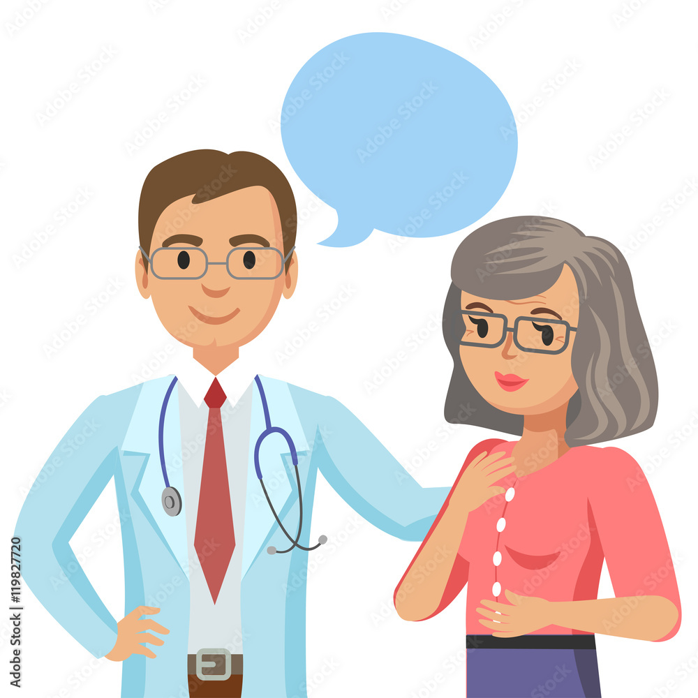 Doctor and senior patient. Woman talking to physician. Vector Doctor and senior patient. Woman talking to physician. Vector
