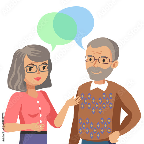 Old man and old women talking. Talk of spouse or friends. Vector