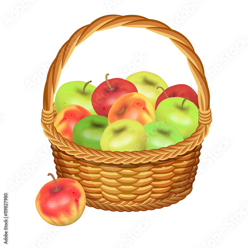 Basket with apples fruits. Vector illustration.