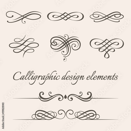 Vector set of calligraphic and page decoration design elements.