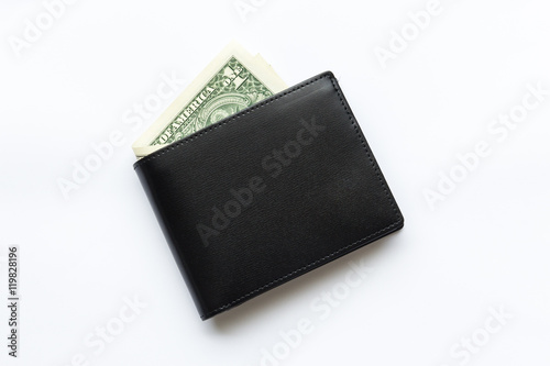 Black leather Men's Wallet with dollar cash