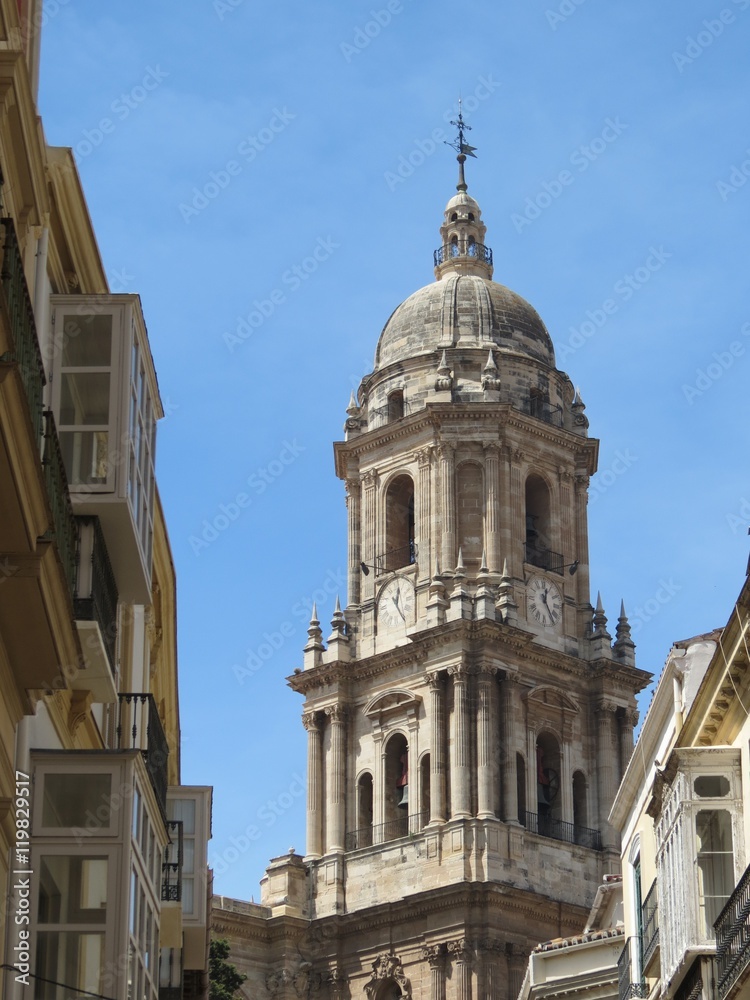 Espagne -Andalousie - Malaga - Cathédrale, clocher