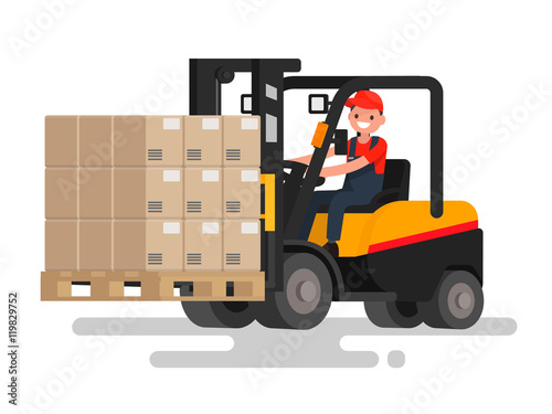 Operator controls the front loader that carries goods.