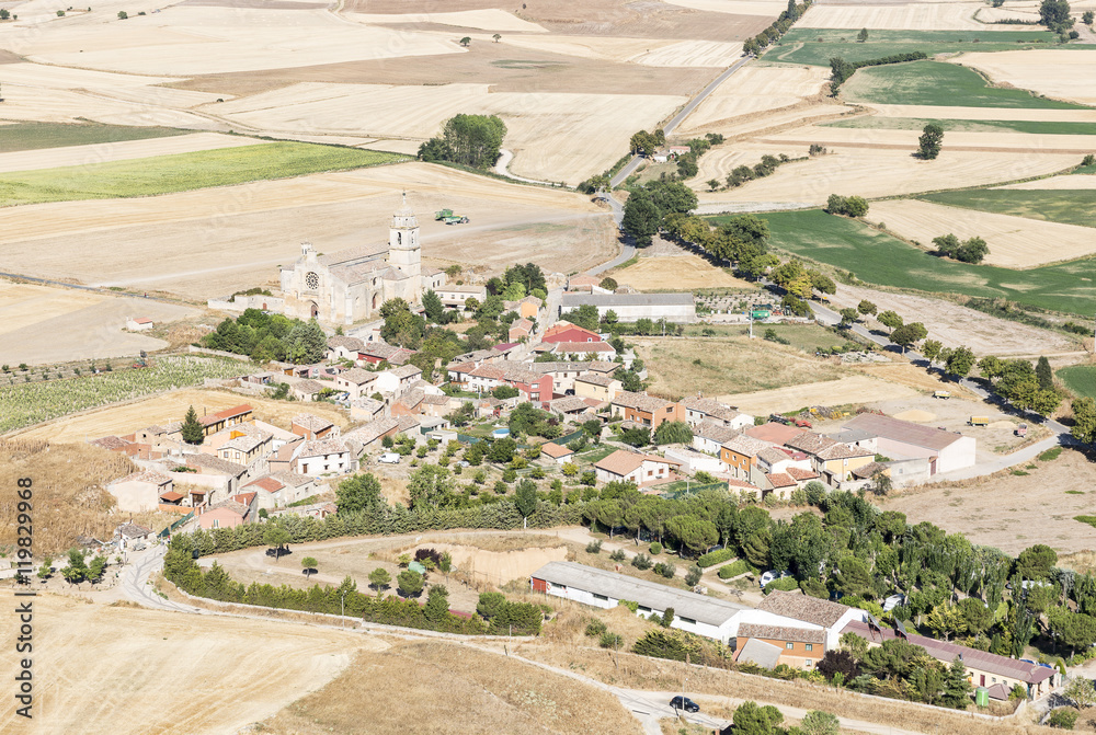 landscape with a view over Castrojeriz on a summer day, Burgos, Spain