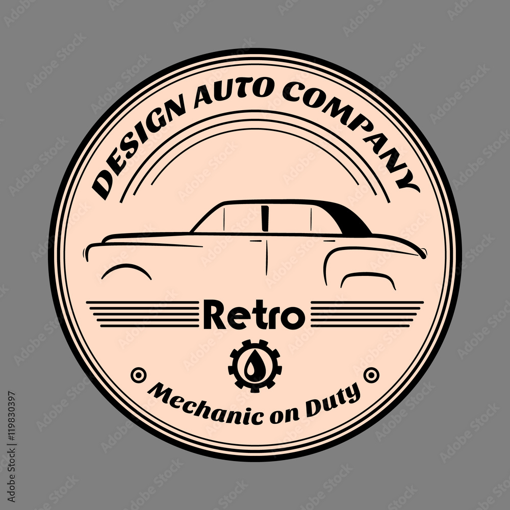Design auto company retro logo. Label mechanism, badges and objects